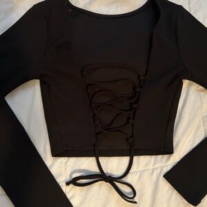 Open back long sleeve in black